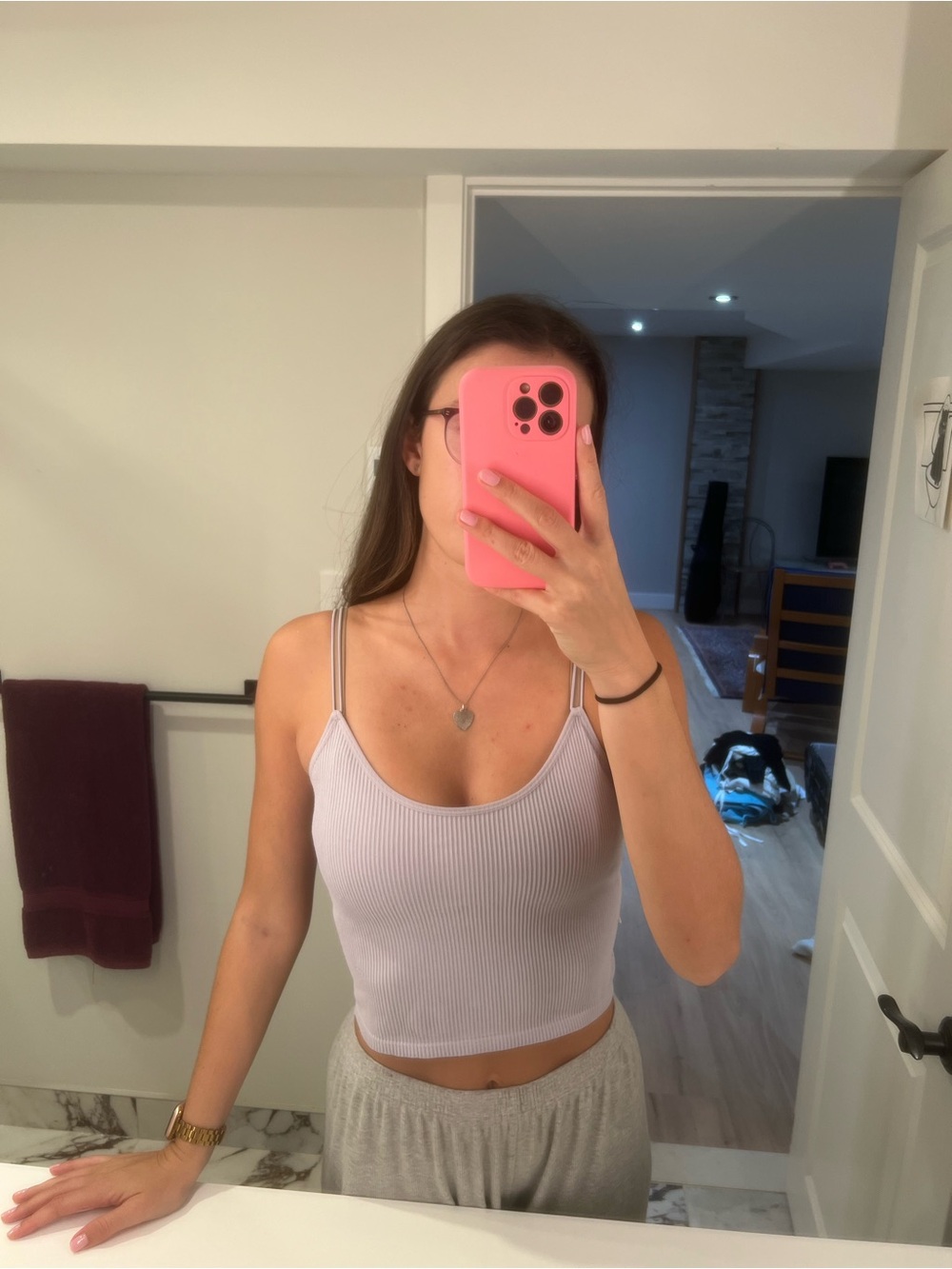 Zara Lilac Ribbed Spaghetti-Strap Crop Tank
